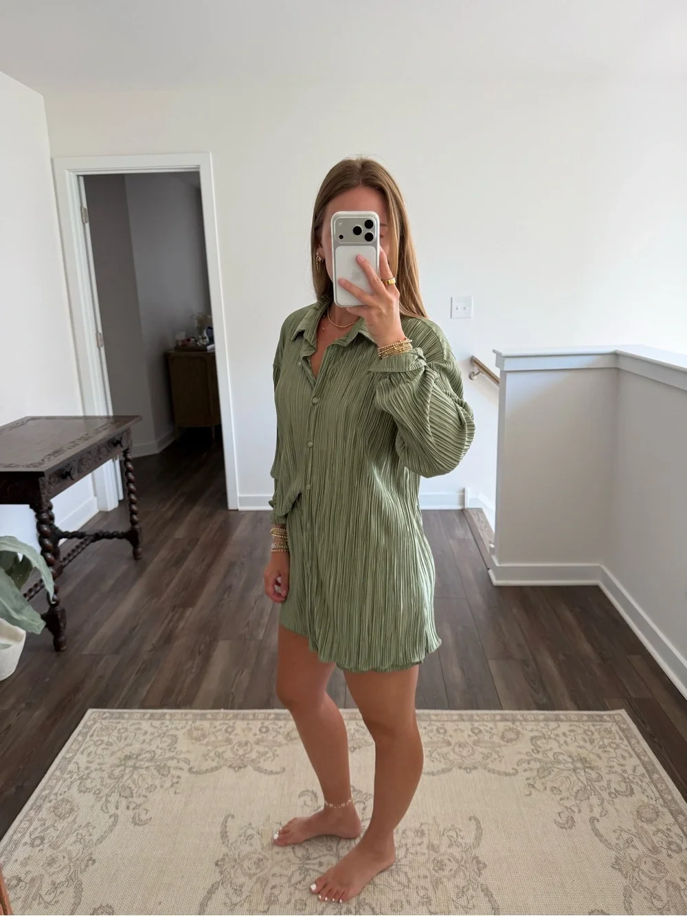 Amazon Women's Olive Green Pleated Pajama Set